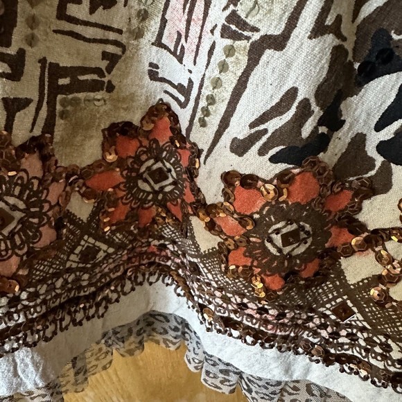 Basil & Maude Skirt Sz 2 Beaded Embroidered A-Line Beige Silver Collection Women - Picture 11 of 15